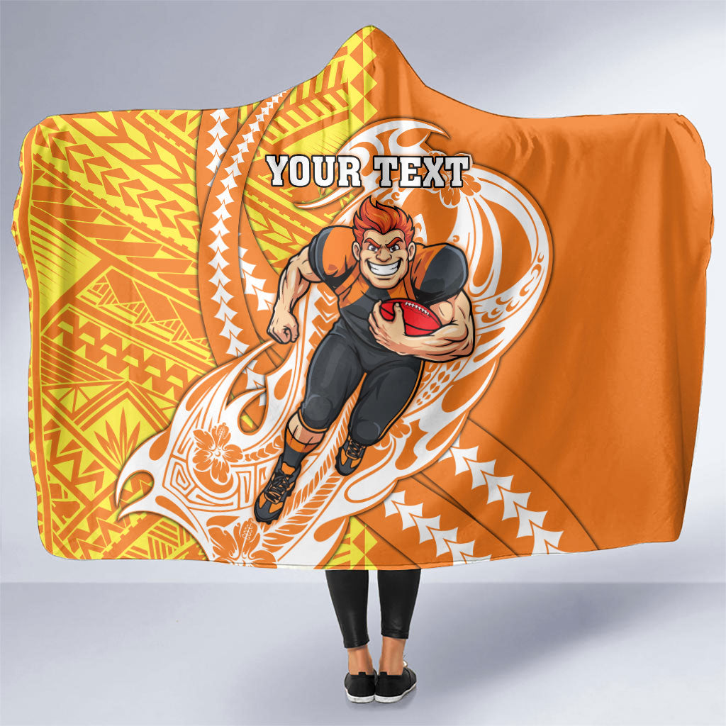 Personalized Greater Western Sydney Giants Hooded Blanket Polynesian Tribal Giant Mascot With Hibiscus Floral Art