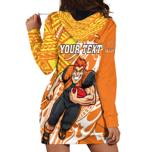 Personalized Greater Western Sydney Giants Hoodie Dress Polynesian Tribal Giant Mascot With Hibiscus Floral Art