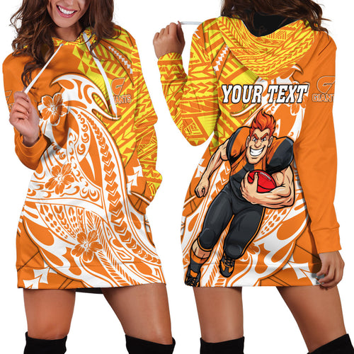 Personalized Greater Western Sydney Giants Hoodie Dress Polynesian Tribal Giant Mascot With Hibiscus Floral Art