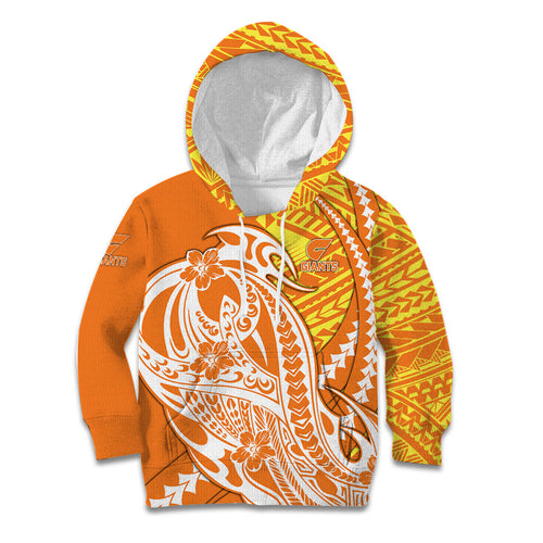 Personalized Greater Western Sydney Giants Kid Hoodie Polynesian Tribal Giant Mascot With Hibiscus Floral Art