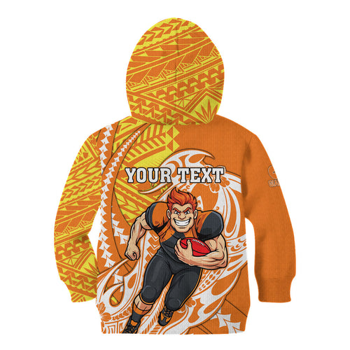 Personalized Greater Western Sydney Giants Kid Hoodie Polynesian Tribal Giant Mascot With Hibiscus Floral Art