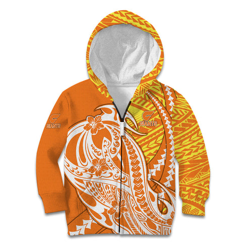 Personalized Greater Western Sydney Giants Kid Hoodie Polynesian Tribal Giant Mascot With Hibiscus Floral Art