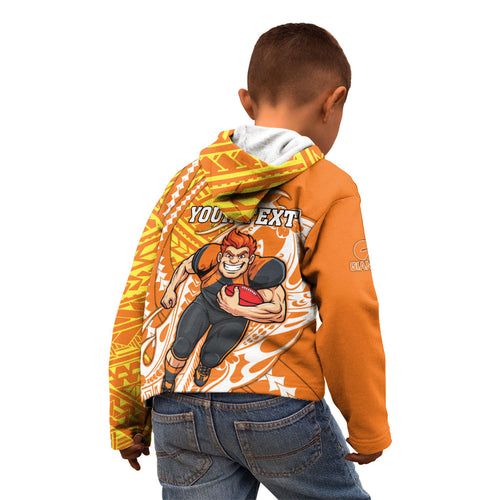 Personalized Greater Western Sydney Giants Kid Hoodie Polynesian Tribal Giant Mascot With Hibiscus Floral Art