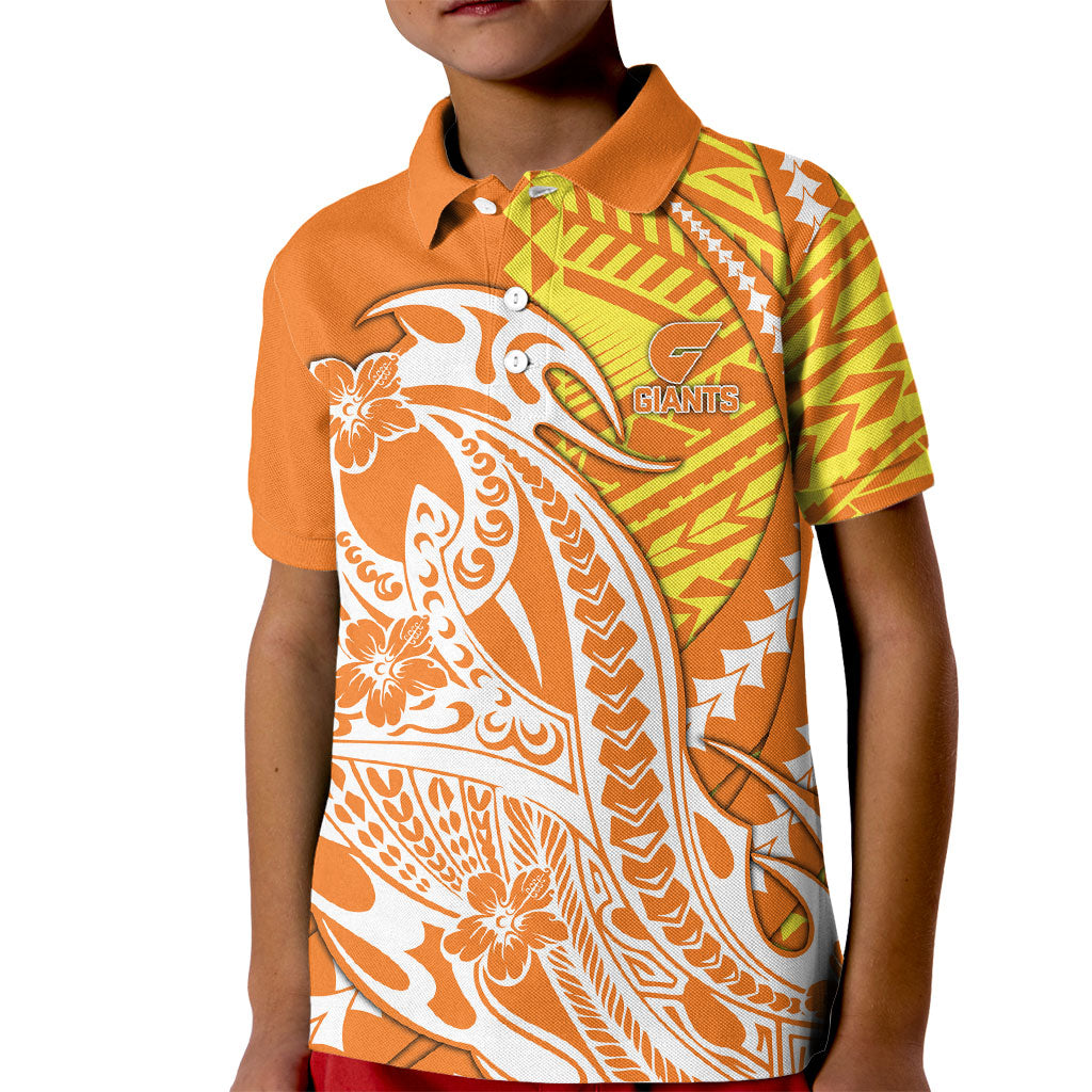 Personalized Greater Western Sydney Giants Kid Polo Shirt Polynesian Tribal Giant Mascot With Hibiscus Floral Art