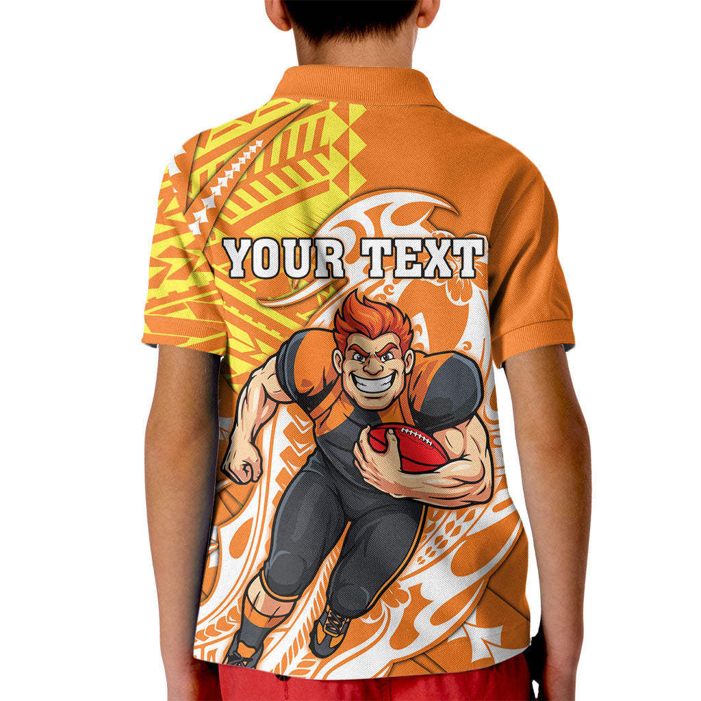 Personalized Greater Western Sydney Giants Kid Polo Shirt Polynesian Tribal Giant Mascot With Hibiscus Floral Art