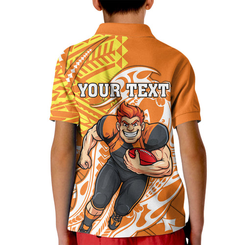 Personalized Greater Western Sydney Giants Kid Polo Shirt Polynesian Tribal Giant Mascot With Hibiscus Floral Art