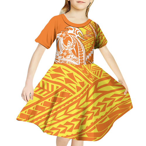 Personalized Greater Western Sydney Giants Kid Short Sleeve Dress Polynesian Tribal Giant Mascot With Hibiscus Floral Art