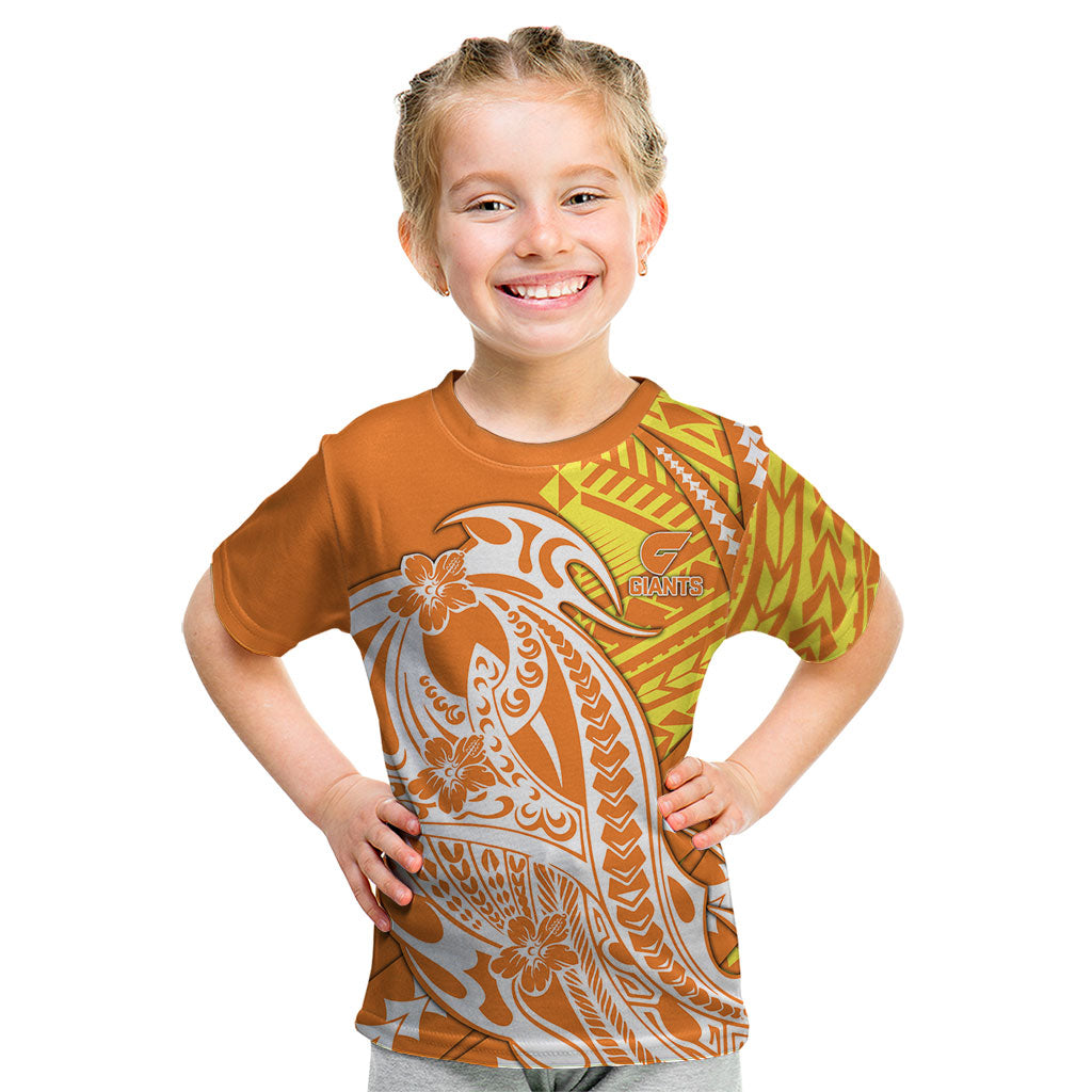 Personalized Greater Western Sydney Giants Kid T Shirt Polynesian Tribal Giant Mascot With Hibiscus Floral Art