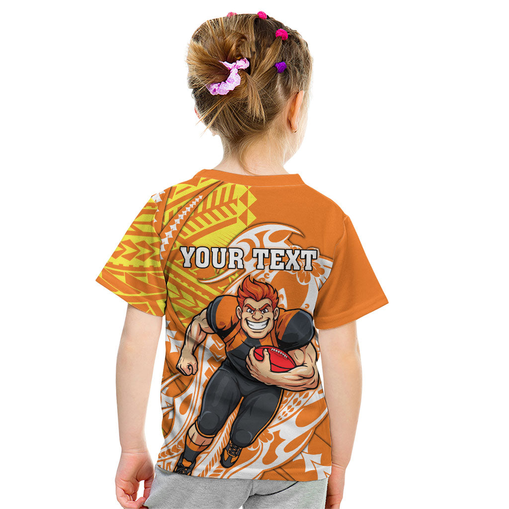 Personalized Greater Western Sydney Giants Kid T Shirt Polynesian Tribal Giant Mascot With Hibiscus Floral Art