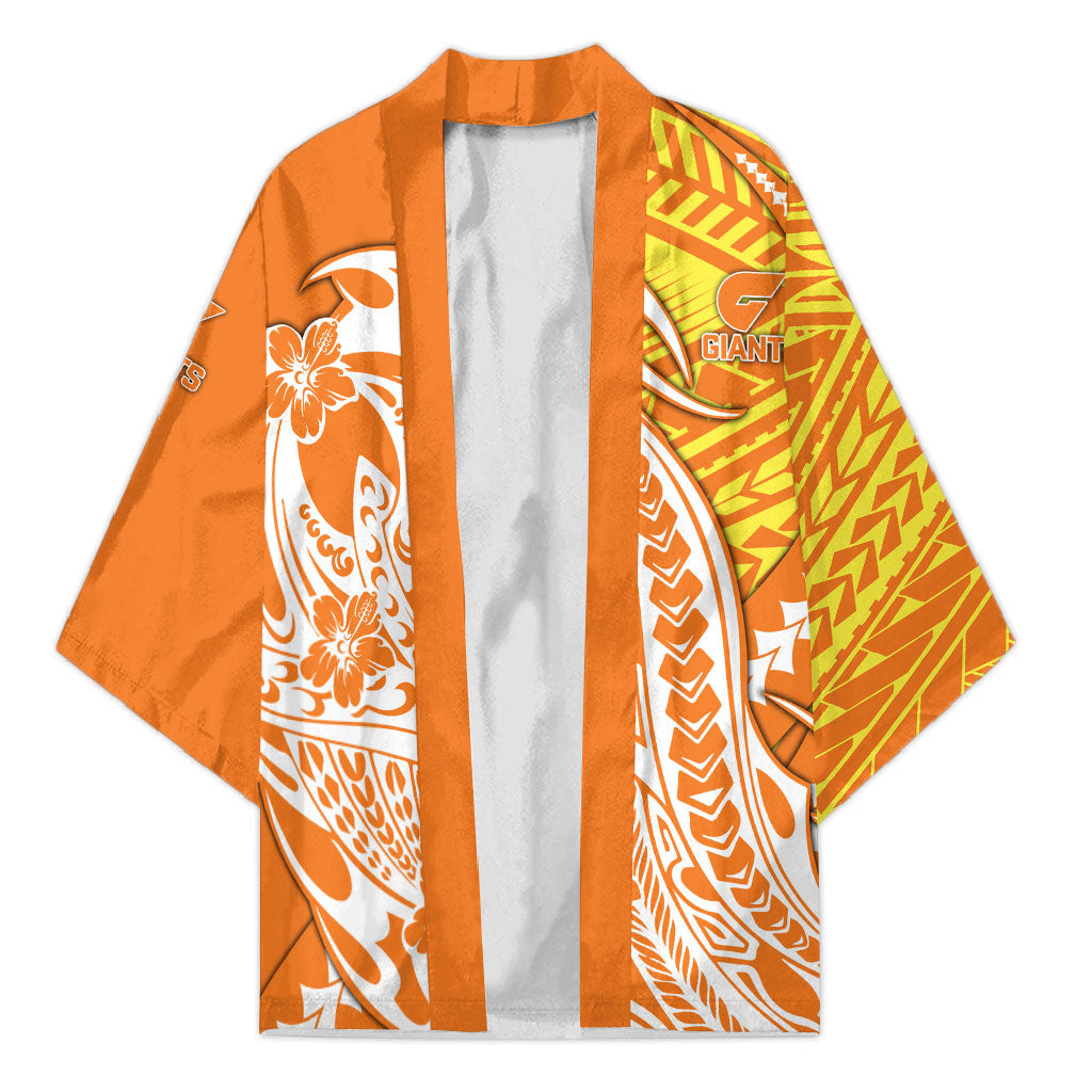Personalized Greater Western Sydney Giants Kimono Polynesian Tribal Giant Mascot With Hibiscus Floral Art