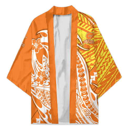 Personalized Greater Western Sydney Giants Kimono Polynesian Tribal Giant Mascot With Hibiscus Floral Art