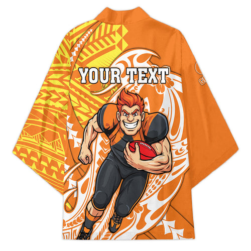 Personalized Greater Western Sydney Giants Kimono Polynesian Tribal Giant Mascot With Hibiscus Floral Art