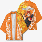 Personalized Greater Western Sydney Giants Kimono Polynesian Tribal Giant Mascot With Hibiscus Floral Art