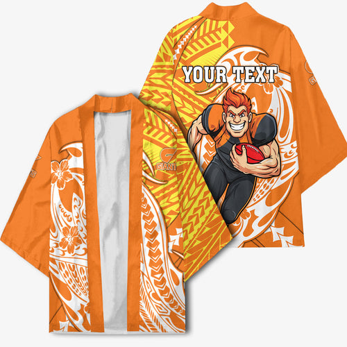 Personalized Greater Western Sydney Giants Kimono Polynesian Tribal Giant Mascot With Hibiscus Floral Art