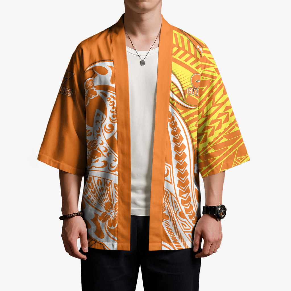 Personalized Greater Western Sydney Giants Kimono Polynesian Tribal Giant Mascot With Hibiscus Floral Art