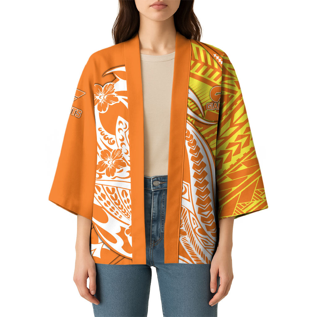 Personalized Greater Western Sydney Giants Kimono Polynesian Tribal Giant Mascot With Hibiscus Floral Art