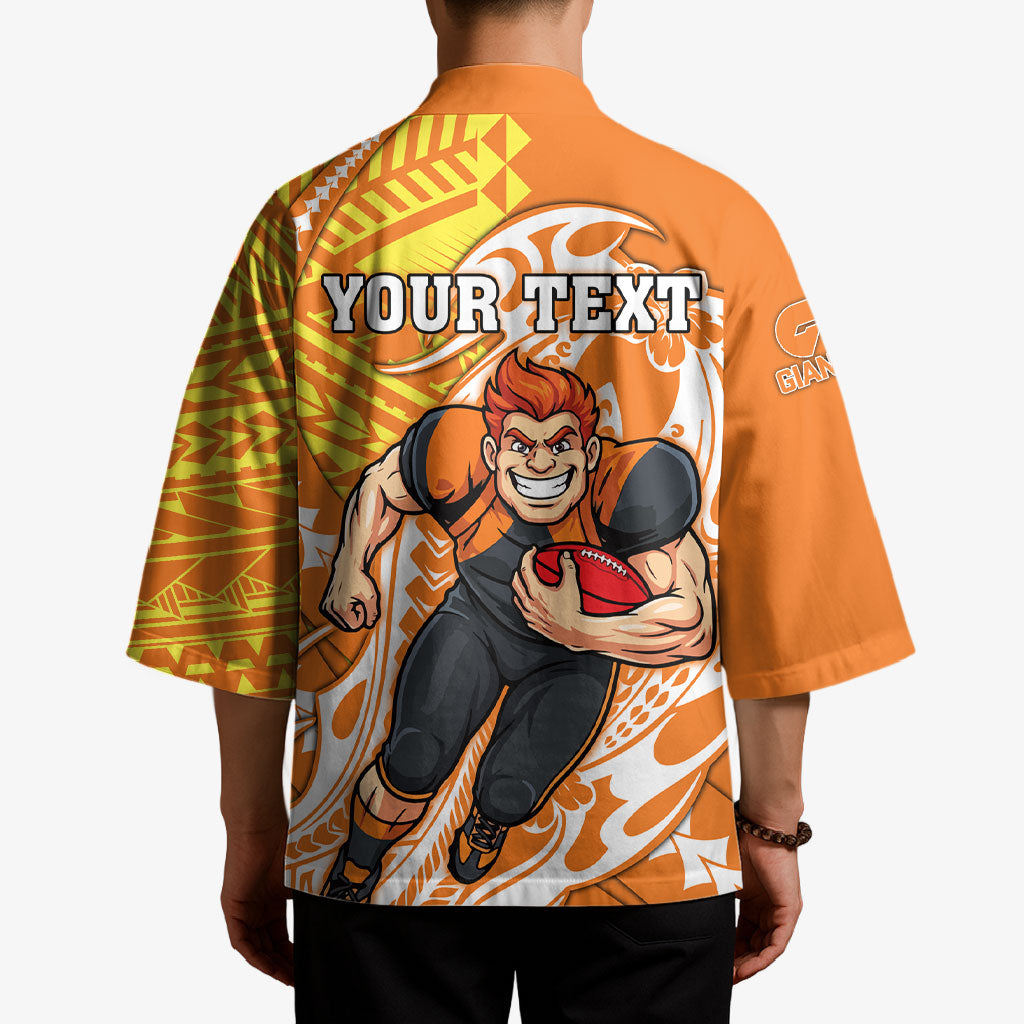 Personalized Greater Western Sydney Giants Kimono Polynesian Tribal Giant Mascot With Hibiscus Floral Art