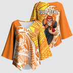 Personalized Greater Western Sydney Giants Kimono Sleeve Blouse Polynesian Tribal Giant Mascot With Hibiscus Floral Art