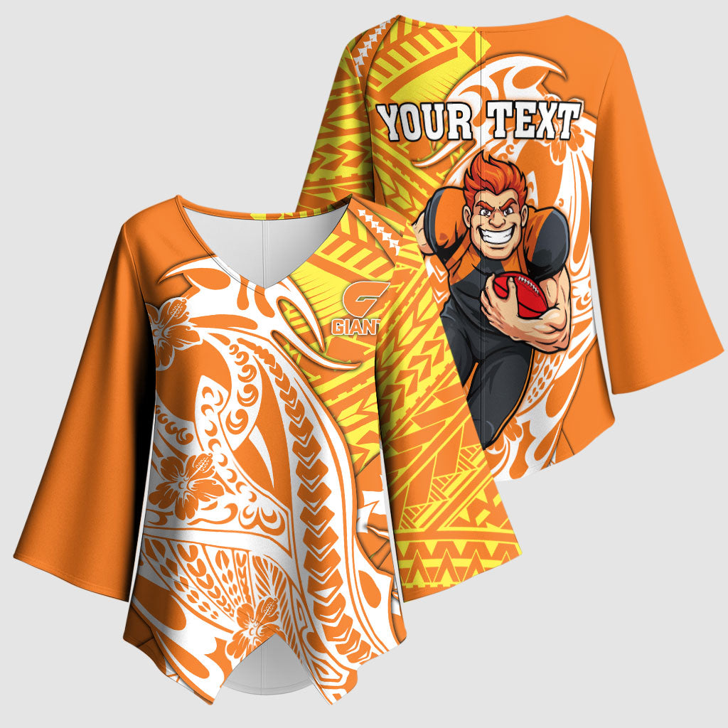 Personalized Greater Western Sydney Giants Kimono Sleeve Blouse Polynesian Tribal Giant Mascot With Hibiscus Floral Art