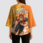 Personalized Greater Western Sydney Giants Kimono Sleeve Blouse Polynesian Tribal Giant Mascot With Hibiscus Floral Art