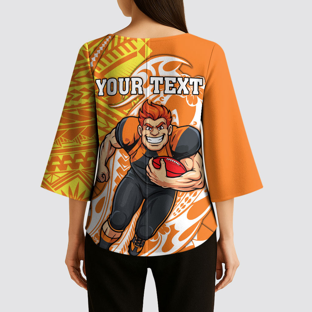 Personalized Greater Western Sydney Giants Kimono Sleeve Blouse Polynesian Tribal Giant Mascot With Hibiscus Floral Art