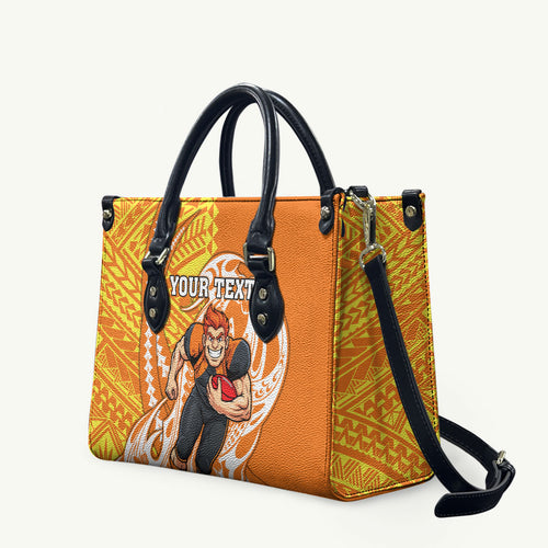 Personalized Greater Western Sydney Giants Leather Bag Polynesian Tribal Giant Mascot With Hibiscus Floral Art