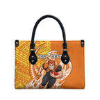 Personalized Greater Western Sydney Giants Leather Bag Polynesian Tribal Giant Mascot With Hibiscus Floral Art
