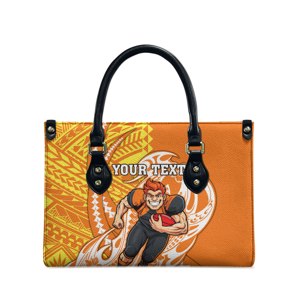 Personalized Greater Western Sydney Giants Leather Bag Polynesian Tribal Giant Mascot With Hibiscus Floral Art
