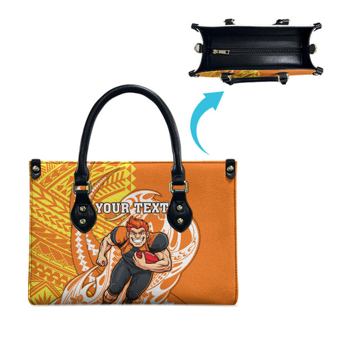 Personalized Greater Western Sydney Giants Leather Bag Polynesian Tribal Giant Mascot With Hibiscus Floral Art