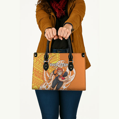 Personalized Greater Western Sydney Giants Leather Bag Polynesian Tribal Giant Mascot With Hibiscus Floral Art