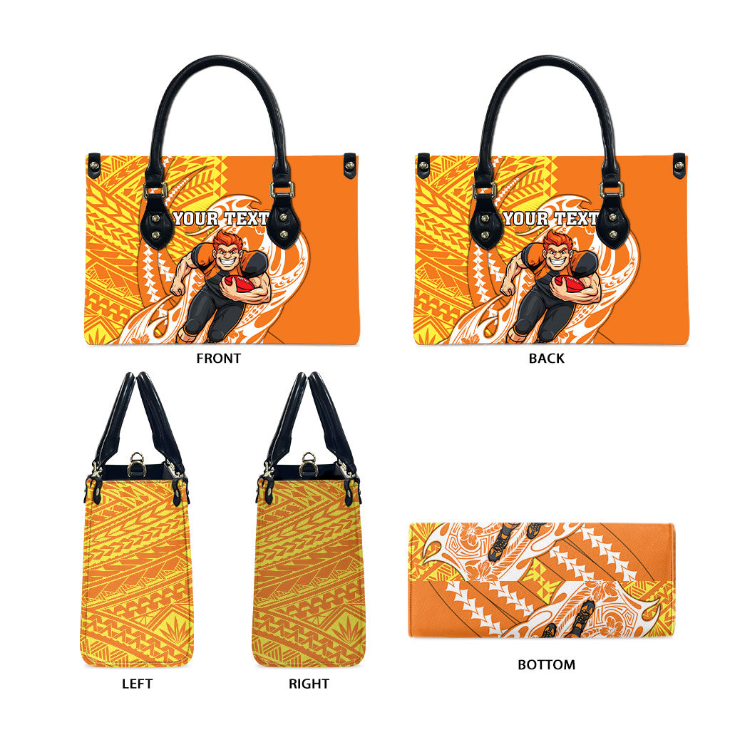 Personalized Greater Western Sydney Giants Leather Bag Polynesian Tribal Giant Mascot With Hibiscus Floral Art