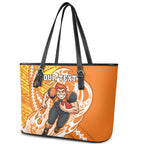 Personalized Greater Western Sydney Giants Leather Tote Bag Polynesian Tribal Giant Mascot With Hibiscus Floral Art
