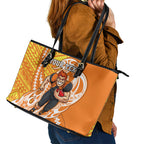 Personalized Greater Western Sydney Giants Leather Tote Bag Polynesian Tribal Giant Mascot With Hibiscus Floral Art