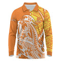 Personalized Greater Western Sydney Giants Long Sleeve Polo Shirt Polynesian Tribal Giant Mascot With Hibiscus Floral Art