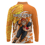 Personalized Greater Western Sydney Giants Long Sleeve Polo Shirt Polynesian Tribal Giant Mascot With Hibiscus Floral Art