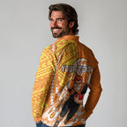 Personalized Greater Western Sydney Giants Long Sleeve Polo Shirt Polynesian Tribal Giant Mascot With Hibiscus Floral Art