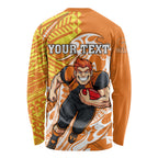 Personalized Greater Western Sydney Giants Long Sleeve Shirt Polynesian Tribal Giant Mascot With Hibiscus Floral Art