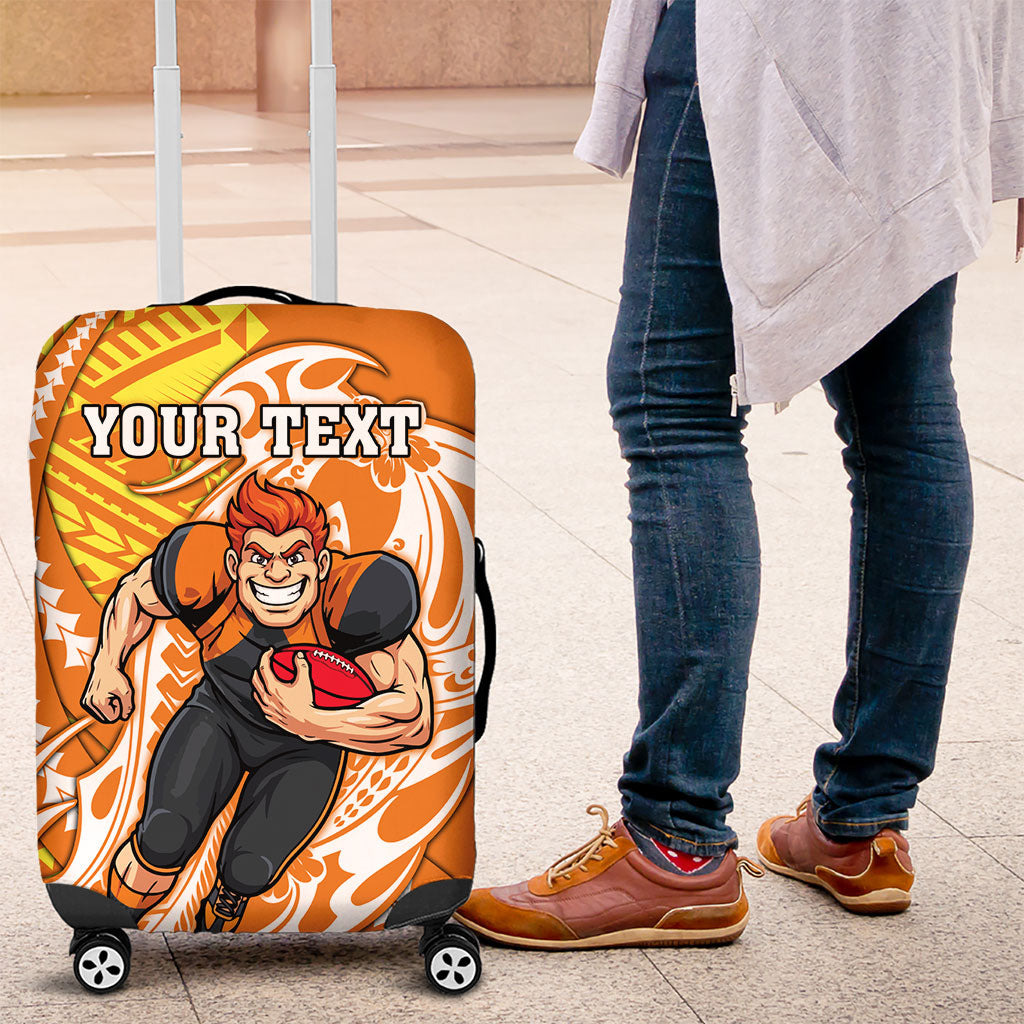 Personalized Greater Western Sydney Giants Luggage Cover Polynesian Tribal Giant Mascot With Hibiscus Floral Art