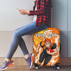 Personalized Greater Western Sydney Giants Luggage Cover Polynesian Tribal Giant Mascot With Hibiscus Floral Art