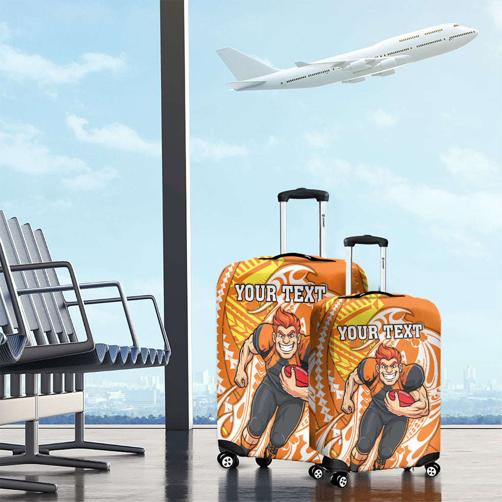 Personalized Greater Western Sydney Giants Luggage Cover Polynesian Tribal Giant Mascot With Hibiscus Floral Art