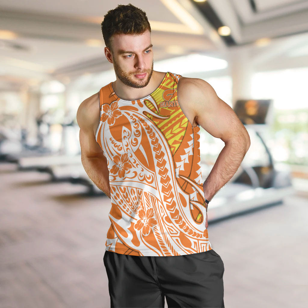 Personalized Greater Western Sydney Giants Men Tank Top Polynesian Tribal Giant Mascot With Hibiscus Floral Art