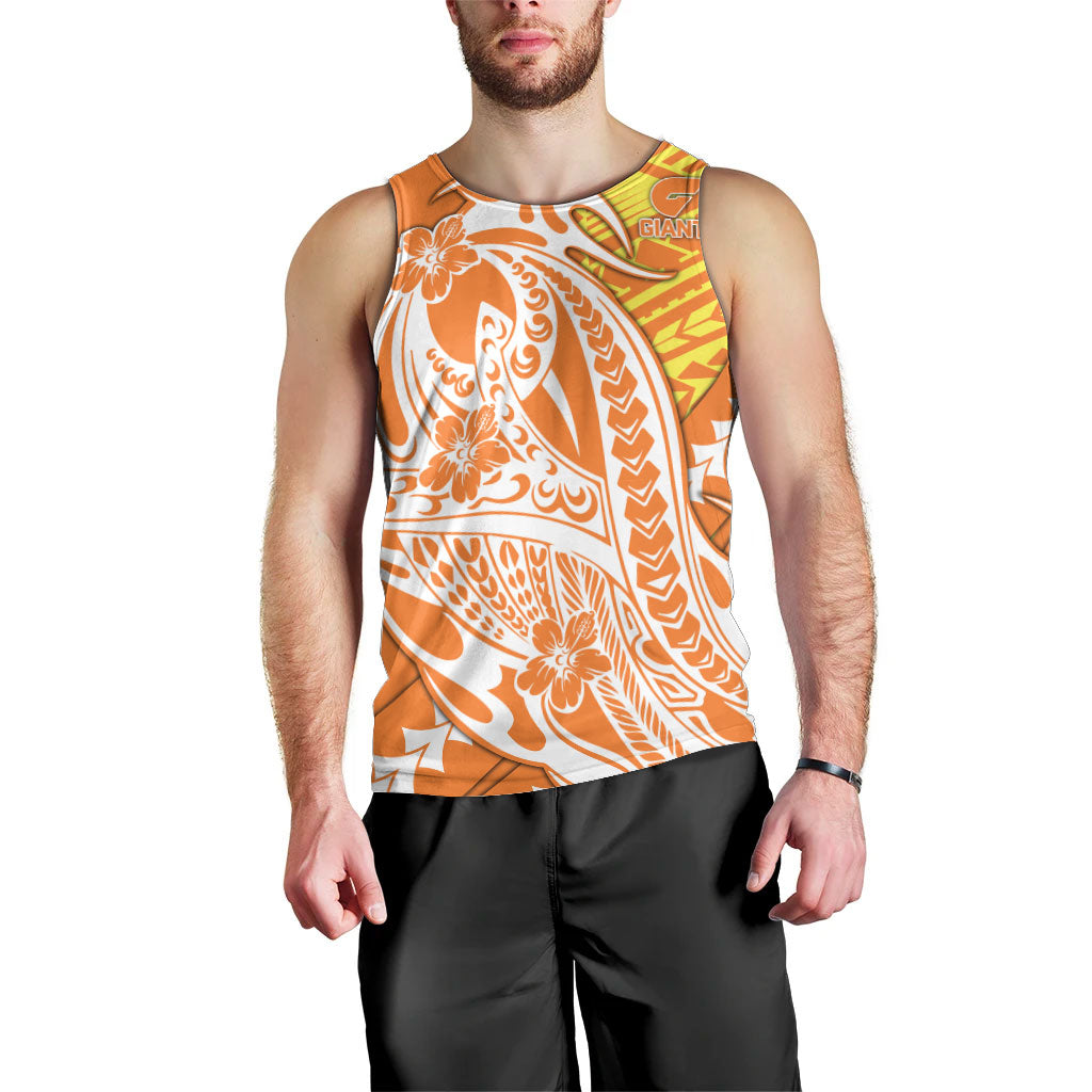 Personalized Greater Western Sydney Giants Men Tank Top Polynesian Tribal Giant Mascot With Hibiscus Floral Art