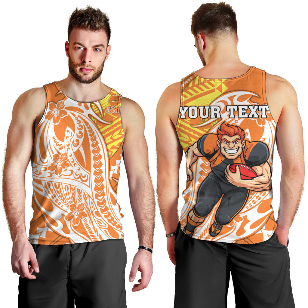 Personalized Greater Western Sydney Giants Men Tank Top Polynesian Tribal Giant Mascot With Hibiscus Floral Art
