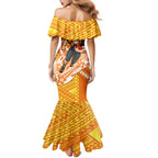 Personalized Greater Western Sydney Giants Mermaid Dress Polynesian Tribal Giant Mascot With Hibiscus Floral Art