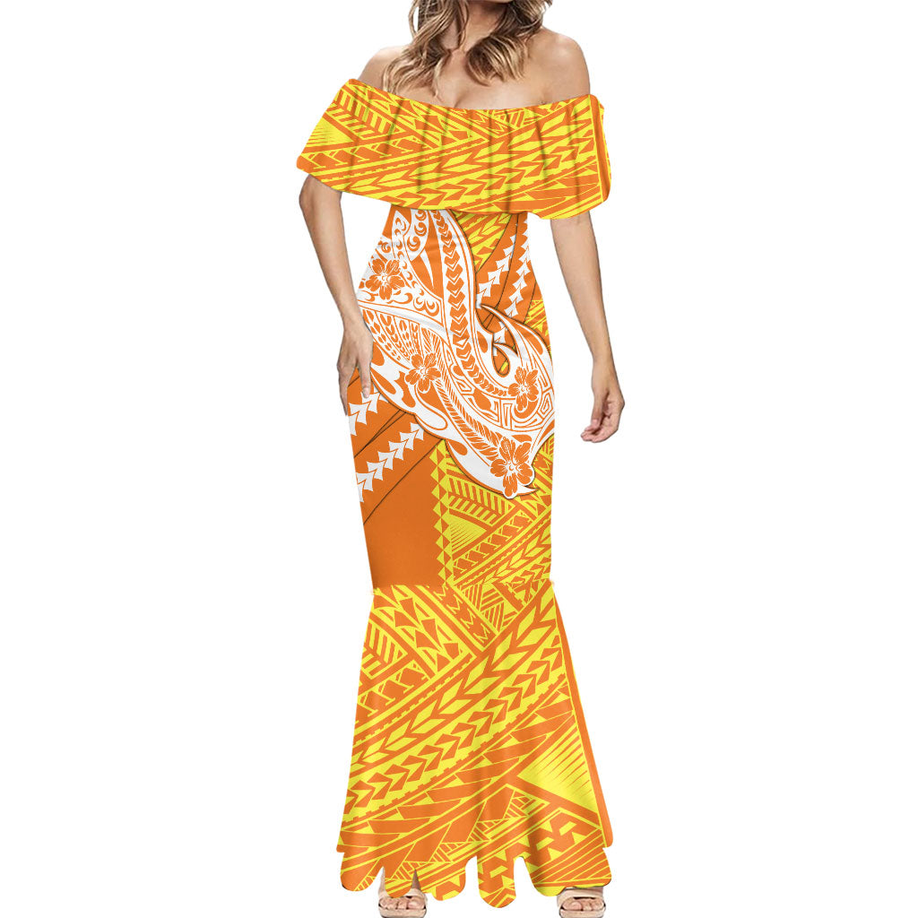 Personalized Greater Western Sydney Giants Mermaid Dress Polynesian Tribal Giant Mascot With Hibiscus Floral Art
