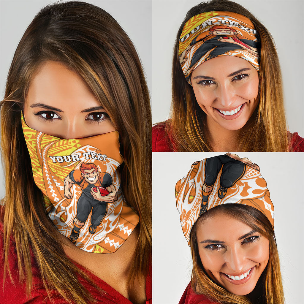 Personalized Greater Western Sydney Giants Neck Gaiter Polynesian Tribal Giant Mascot With Hibiscus Floral Art