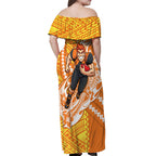 Personalized Greater Western Sydney Giants Off Shoulder Maxi Dress Polynesian Tribal Giant Mascot With Hibiscus Floral Art