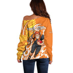 Personalized Greater Western Sydney Giants Off Shoulder Sweater Polynesian Tribal Giant Mascot With Hibiscus Floral Art