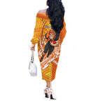 Personalized Greater Western Sydney Giants Off The Shoulder Long Sleeve Dress Polynesian Tribal Giant Mascot With Hibiscus Floral Art
