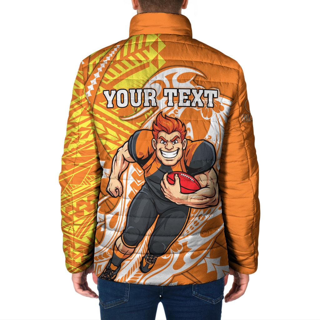 Personalized Greater Western Sydney Giants Padded Jacket Polynesian Tribal Giant Mascot With Hibiscus Floral Art